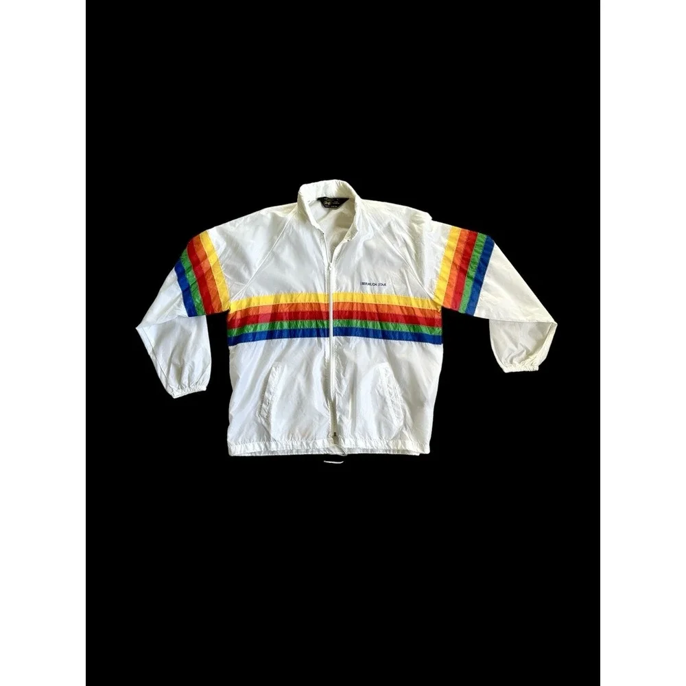 Sherry Rainbow Bermuda‎ Star Rain Jacket Vintage Miami Florida Large